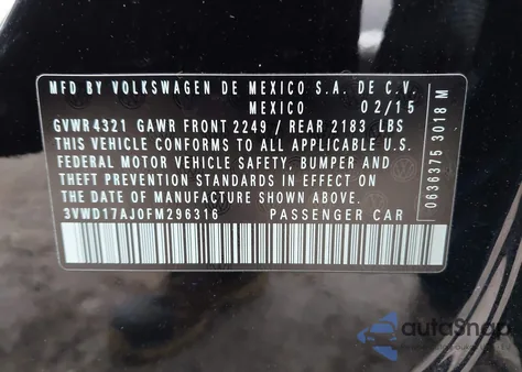 2015 Volkswagen Jetta 1.8T Se from USA, damaged, VIN 3VWD17AJ0FM296316